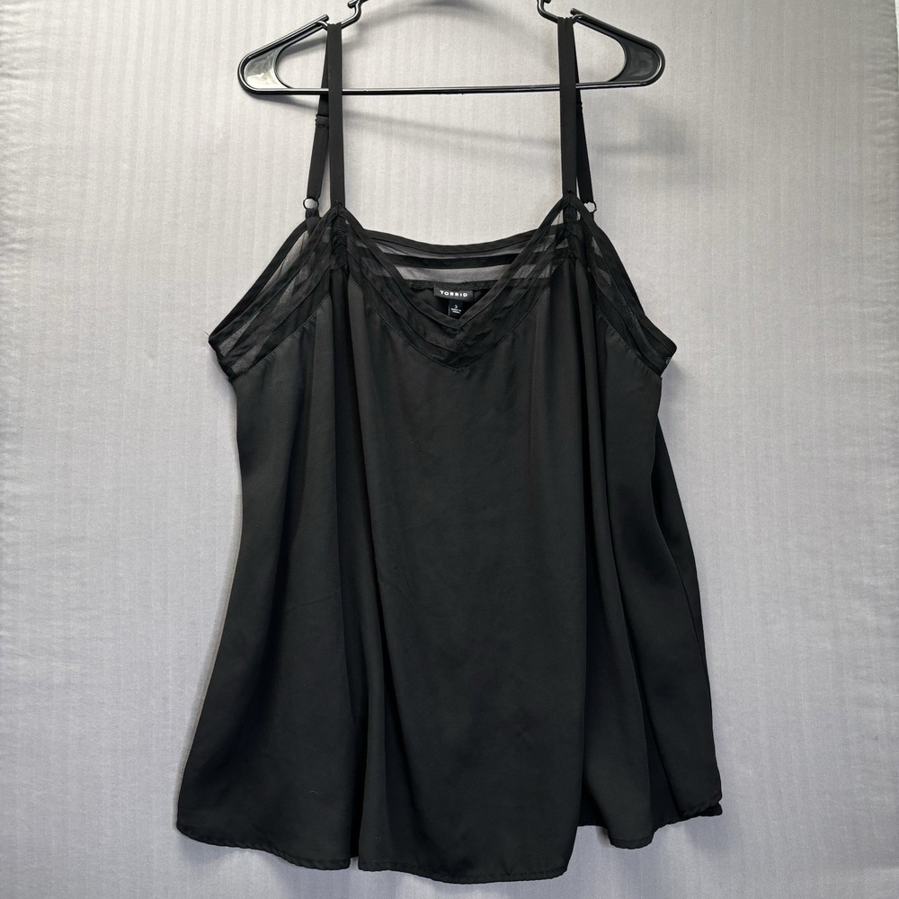Torrid Black Solid Cami Tank Top Adjustable Straps Mesh Trim Women Size 3 Y2K